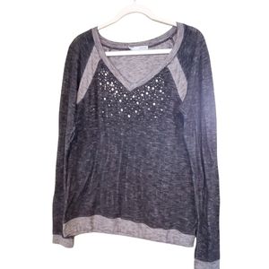 Maurices Two Tone Gray Long sleeve Tee Shirt with crystal accents.